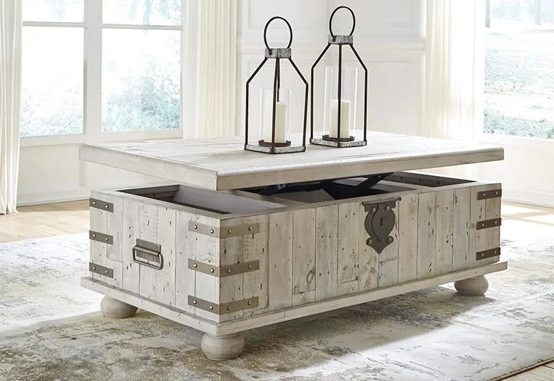 Carynhurst Light Gray Rustic Farmhouse Lift Top Coffee Table