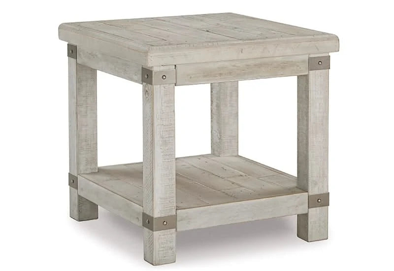 Carynhurst Light Gray Rustic Farmhouse End Table with USB Charging