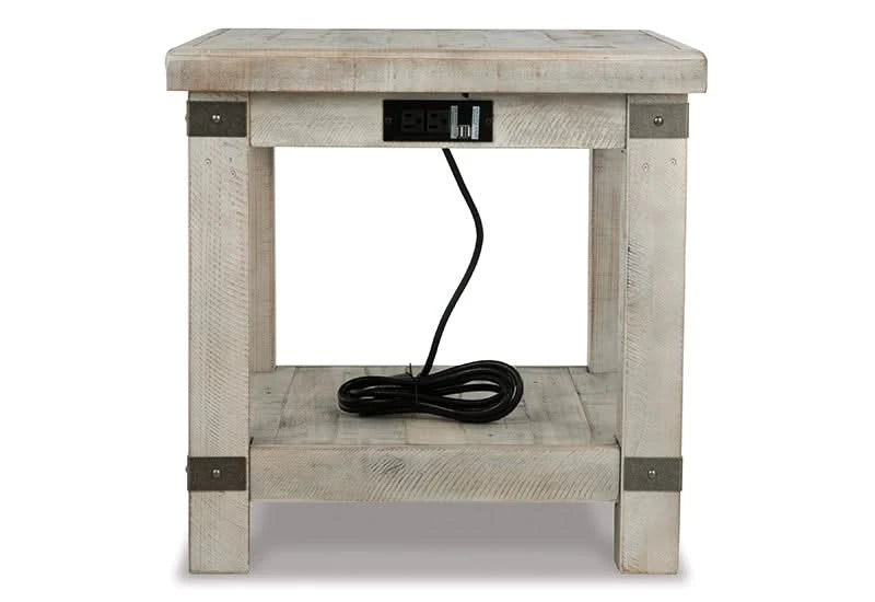 Carynhurst Light Gray Rustic Farmhouse End Table with USB Charging