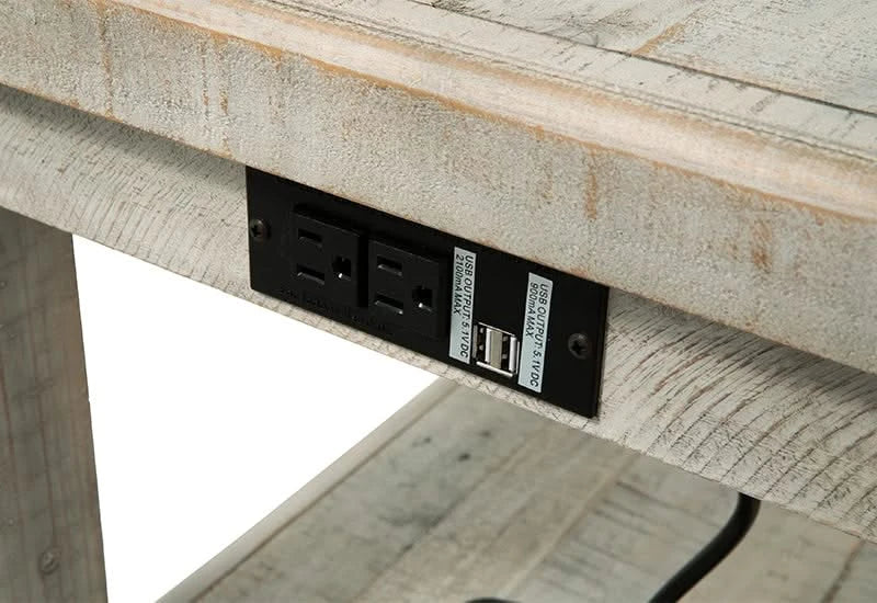 Carynhurst Light Gray Rustic Farmhouse End Table with USB Charging