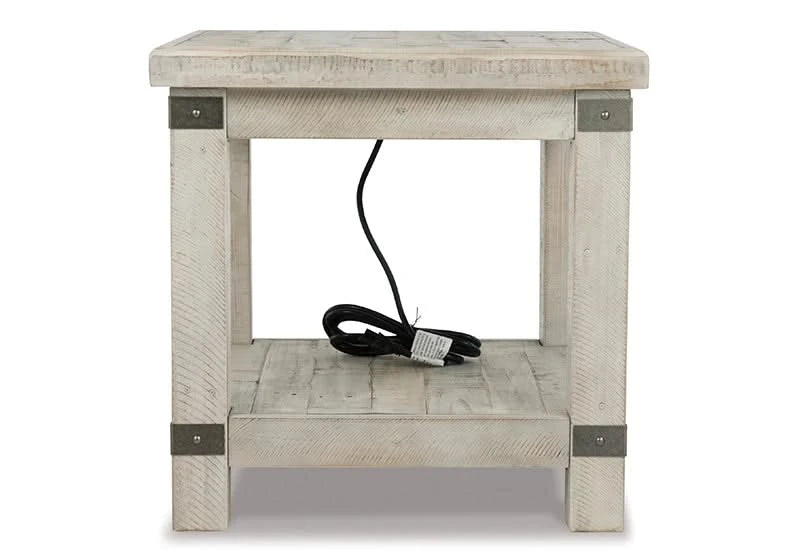 Carynhurst Light Gray Rustic Farmhouse End Table with USB Charging
