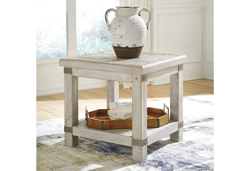 Carynhurst Light Gray Rustic Farmhouse End Table with USB Charging