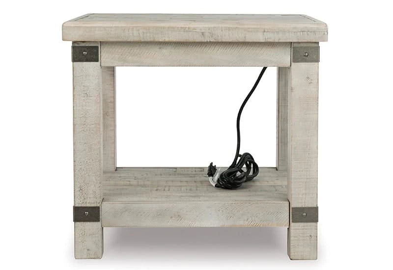 Carynhurst Light Gray Rustic Farmhouse End Table with USB Charging