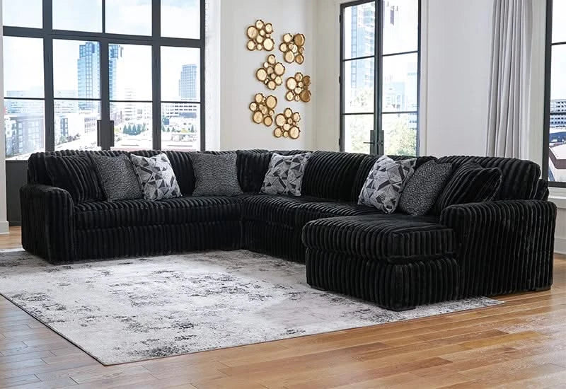 Casa Blanca Onyx Black Contemporary 4 PC Sectional with Chaise and Accent Pillows