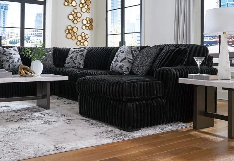 Casa Blanca Onyx Black Contemporary 4 PC Sectional with Chaise and Accent Pillows