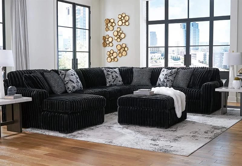 Casa Blanca Onyx Black Contemporary 4 PC Sectional with Chaise and Accent Pillows