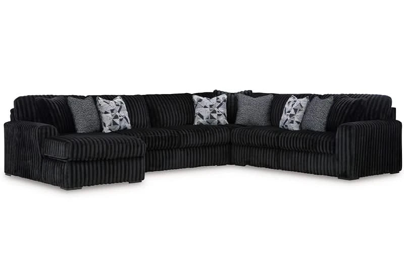 Casa Blanca Onyx Black Contemporary 4 PC Sectional with Chaise and Accent Pillows