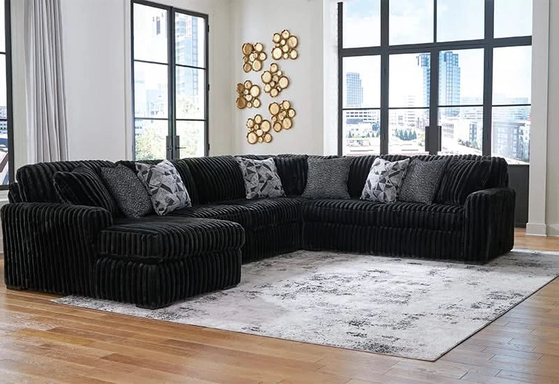Casa Blanca Onyx Black Contemporary 4 PC Sectional with Chaise and Accent Pillows
