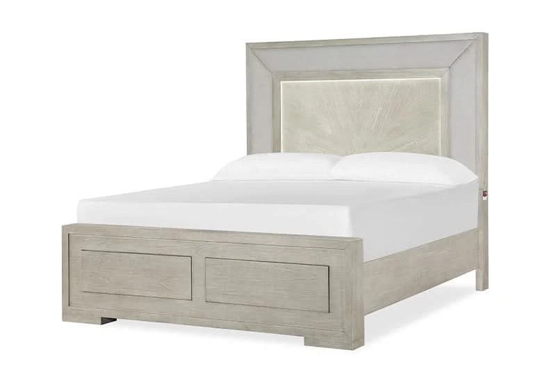 Noel Modern Light Oak Bedroom Set Includes Bed (LED Headboard, Footboard and Rails), Dresser and Mirror