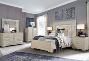Noel Modern Light Oak Bedroom Set Includes Bed (LED Headboard, Footboard and Rails), Dresser and Mirror