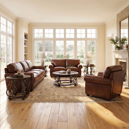 Chadwick Chestnut Top Grain Leather Sofa and Loveseat Living Room Set