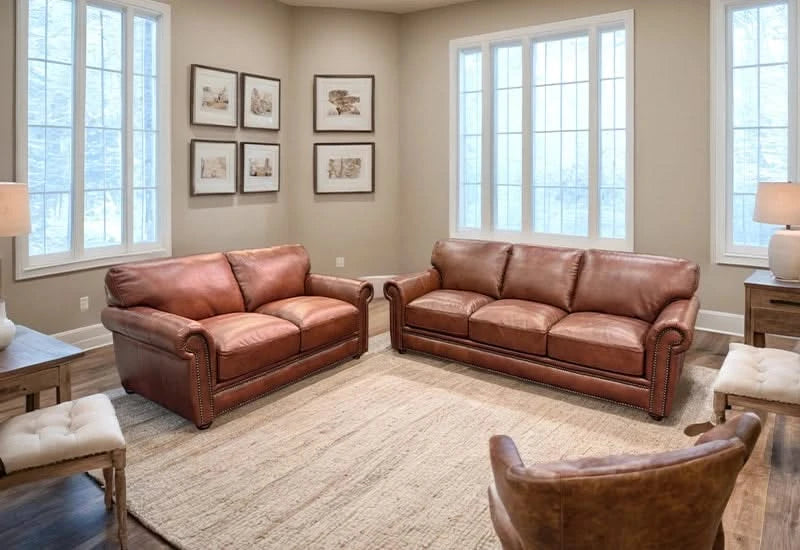 Chadwick Chestnut Top Grain Leather Living Room Set with Sofa & Loveseat