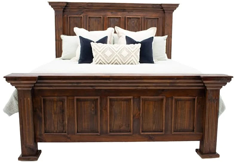 Chalet Walnut Brown Vintage 5 PC Bedroom Set Includes Bed (Headboard, Footboard and Rails), Dresser and Mirror