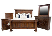 Chalet Walnut Brown Vintage 5 PC Bedroom Set Includes Bed (Headboard, Footboard and Rails), Dresser and Mirror