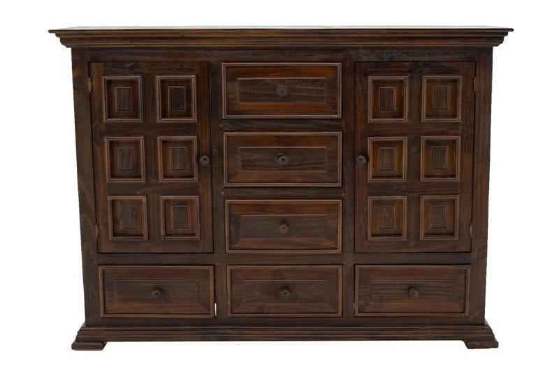 Chalet Walnut Brown Vintage 5 PC Bedroom Set Includes Bed (Headboard, Footboard and Rails), Dresser and Mirror