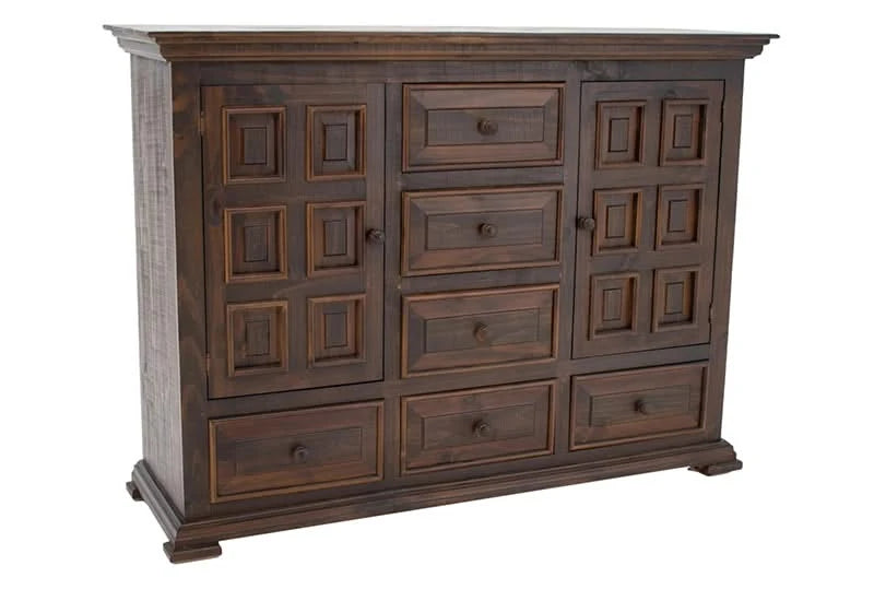 Chalet Walnut Brown Vintage 5 PC Bedroom Set Includes Bed (Headboard, Footboard and Rails), Dresser and Mirror