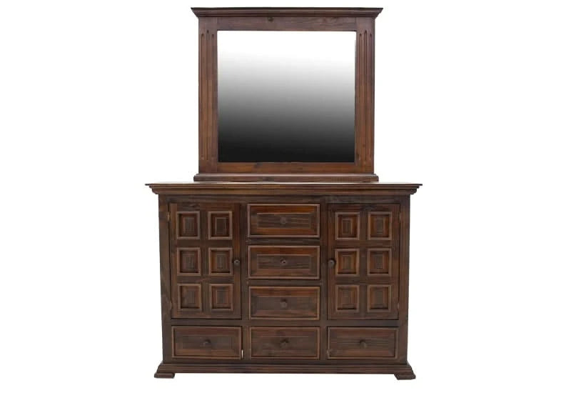 Chalet Walnut Brown Vintage 5 PC Bedroom Set Includes Bed (Headboard, Footboard and Rails), Dresser and Mirror