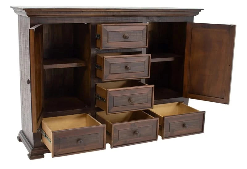 Chalet Walnut Brown Vintage 5 PC Bedroom Set Includes Bed (Headboard, Footboard and Rails), Dresser and Mirror