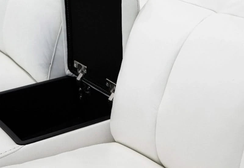 Cosmic White Leather Zero Gravity Power Headrest Reclining 6 PC Modular Sectional with Storage Console and Wireless Charging