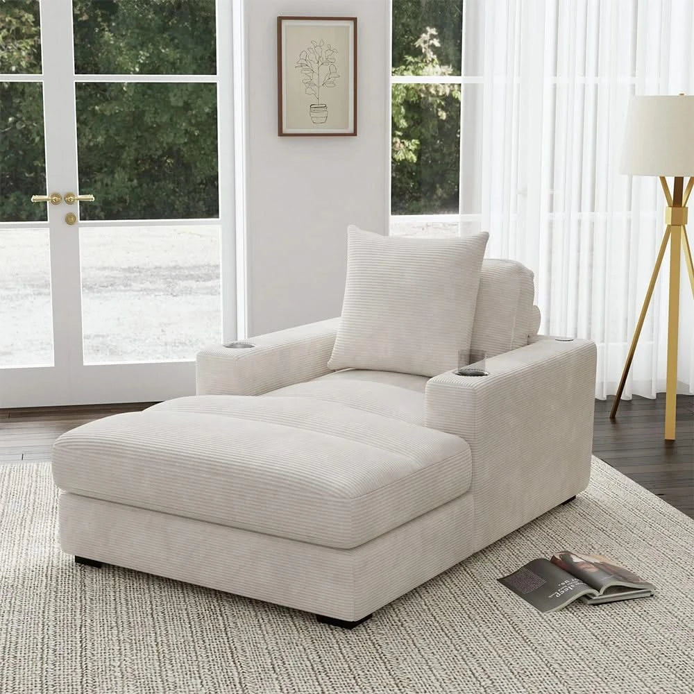 Arizona Dove Chaise with USB Charging & Cupholders