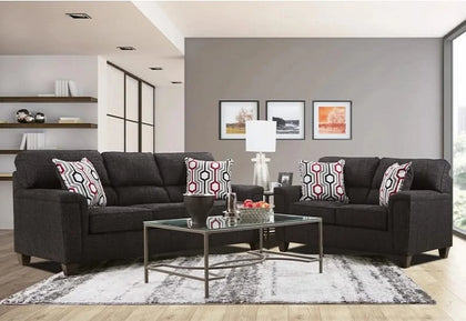 Dante Onyx Charcoal Sofa and Loveseat Living Room Set with Accent Pillows