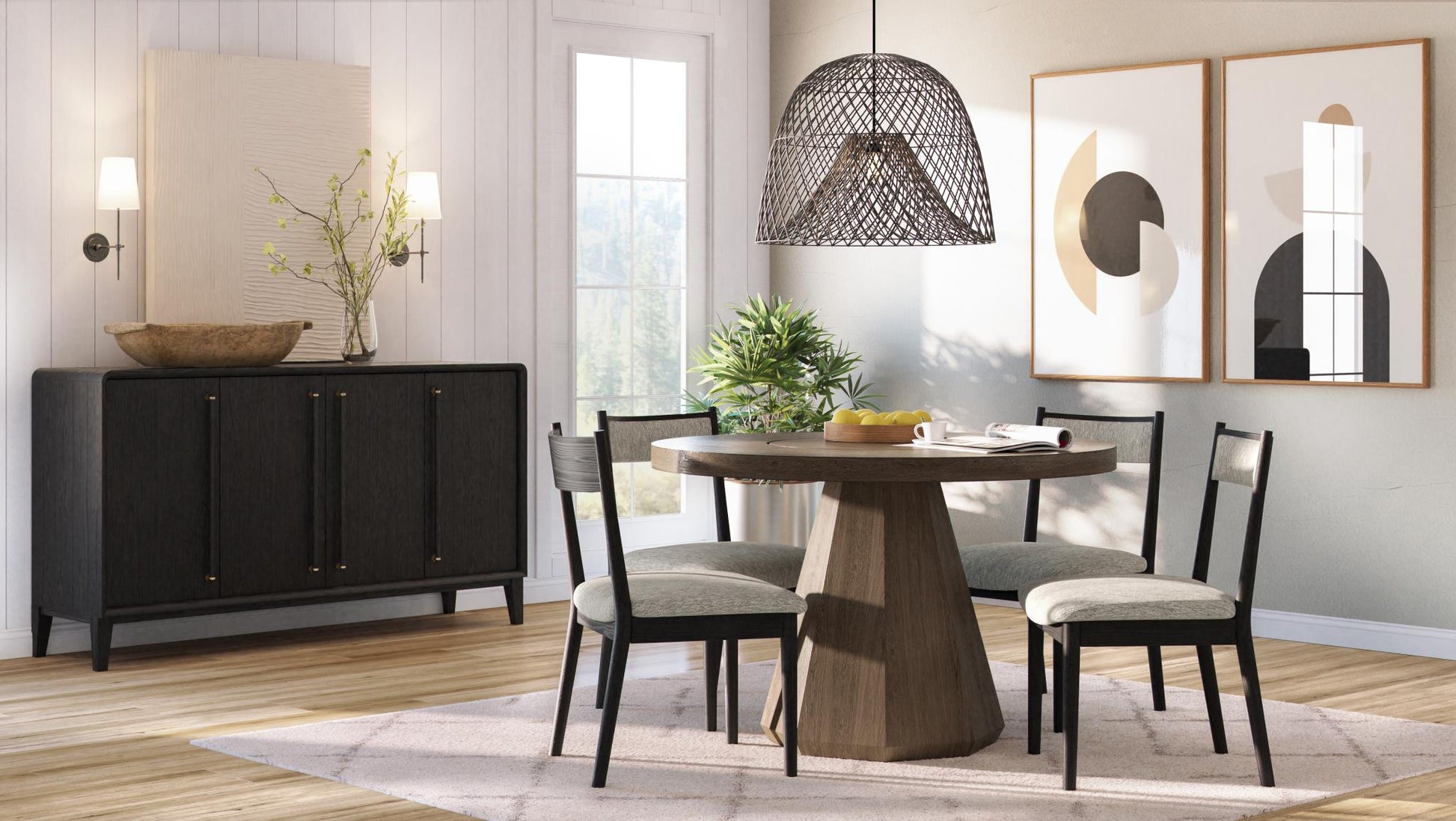 Elure Complete Round Dining Table (with Lazy Susan) - Latte