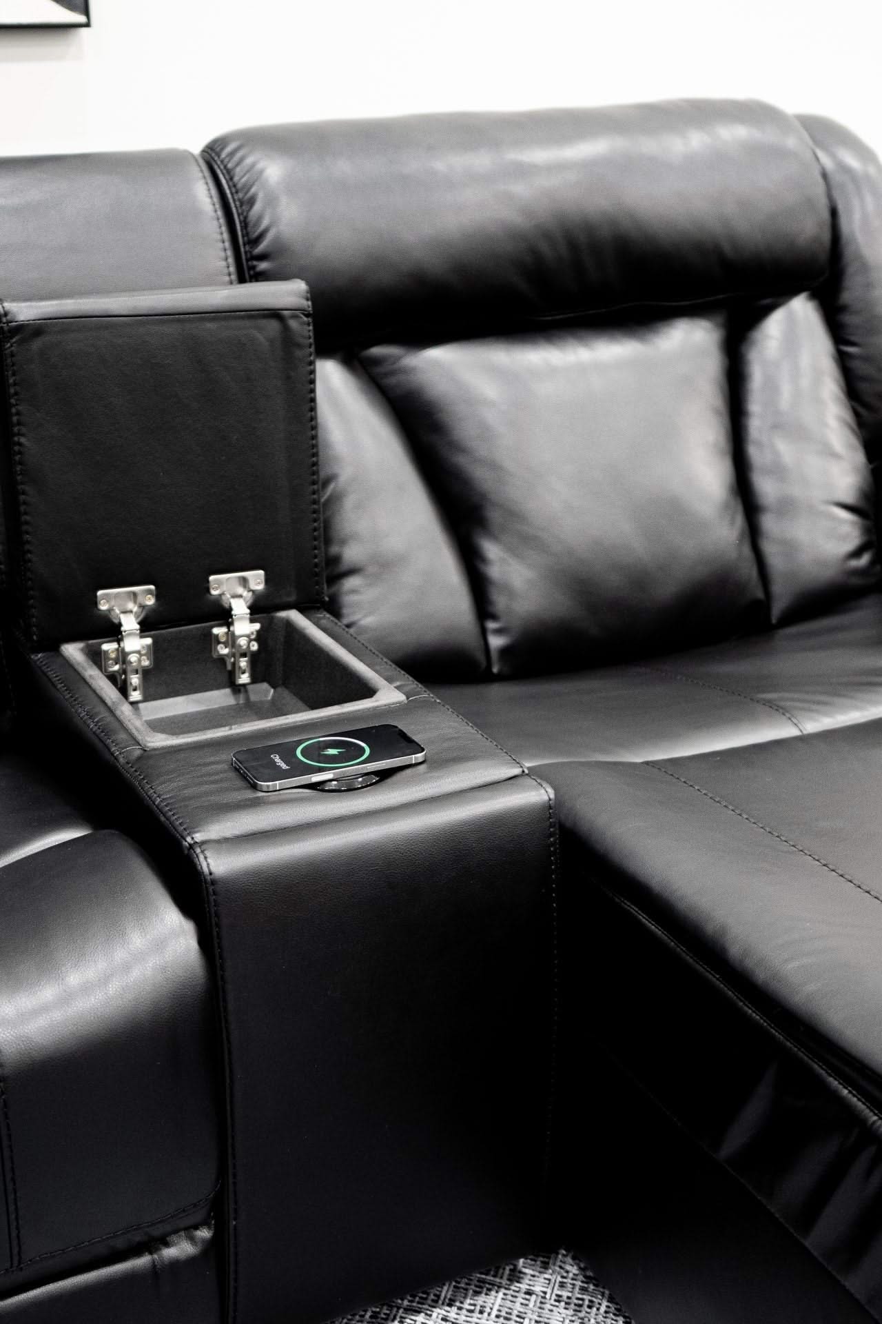 Paris Black Power Reclining 6 PC Modular Sectional with Storage Console and USB Ports