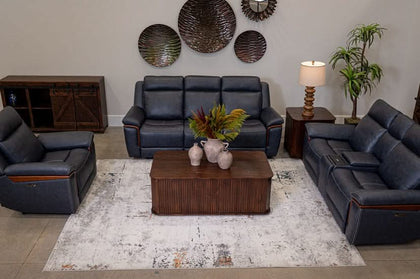 Kyle Navy Blue Leather Zero Gravity Power Reclining Living Room Set with Power Headrests