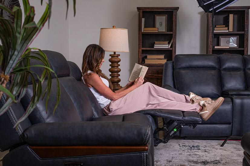 Kyle Navy Blue Leather Zero Gravity Power Headrest Reclining Living Room Set Includes Sofa and Loveseat