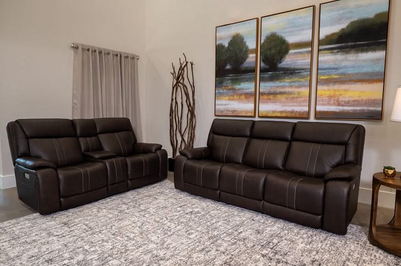 Kona Earth Brown Leather Zero Gravity Triple Power Reclining Living Room Set Includes Sofa and Loveseat