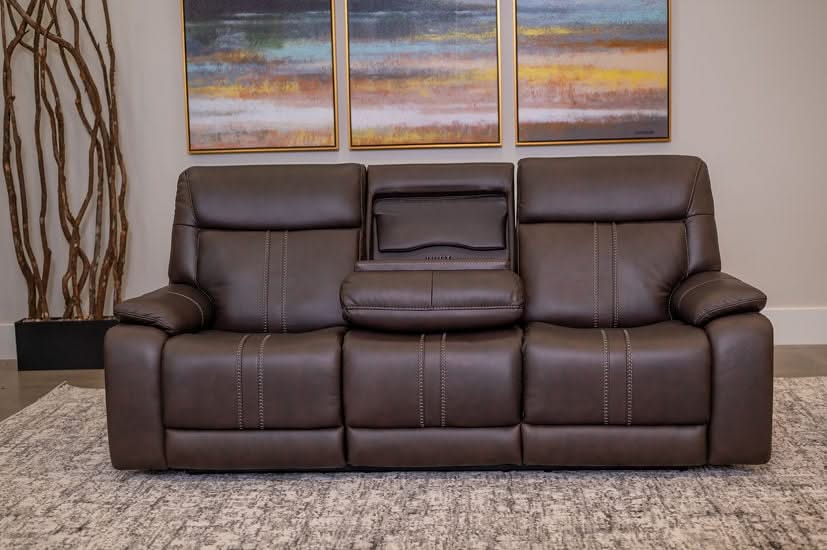 Moto Motion Kona Earth Brown Leather Power Reclining Sofa with