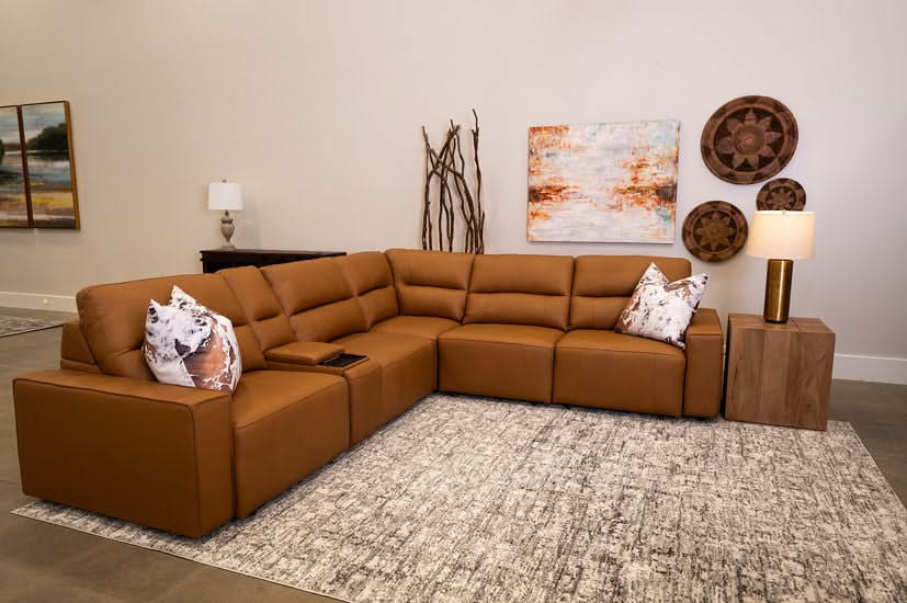 Iona Saddle Leather 6 PC Modular Slider Sectional