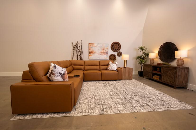 Iona Saddle Leather 6 PC Modular Slider Sectional