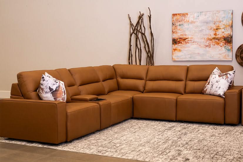 Iona Saddle Leather 6 PC Modular Slider Sectional