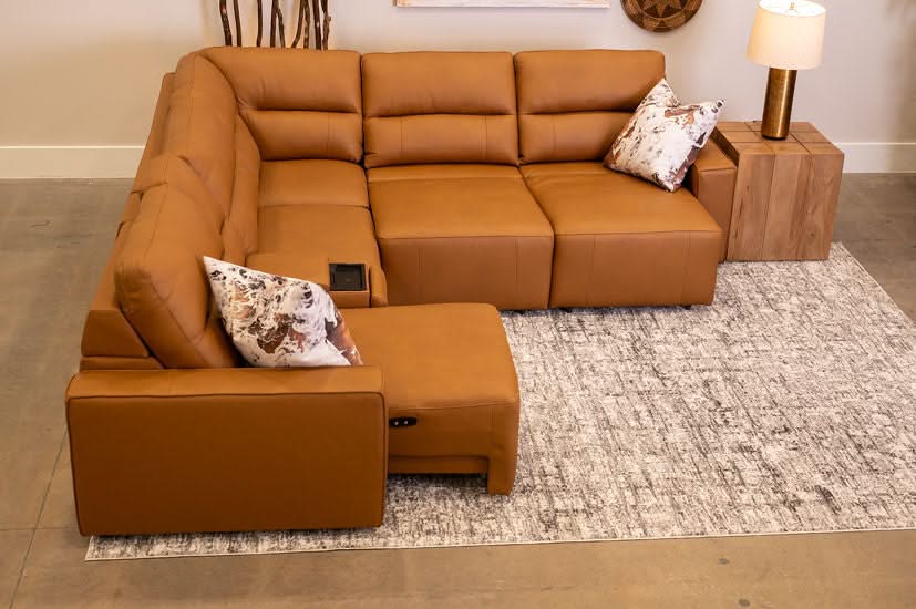 Iona Saddle Leather 6 PC Modular Slider Sectional