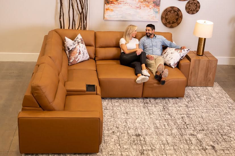 Iona Saddle Leather 6 PC Modular Slider Sectional
