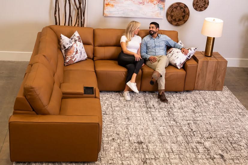 Iona Saddle Leather 6 PC Modular Slider Sectional
