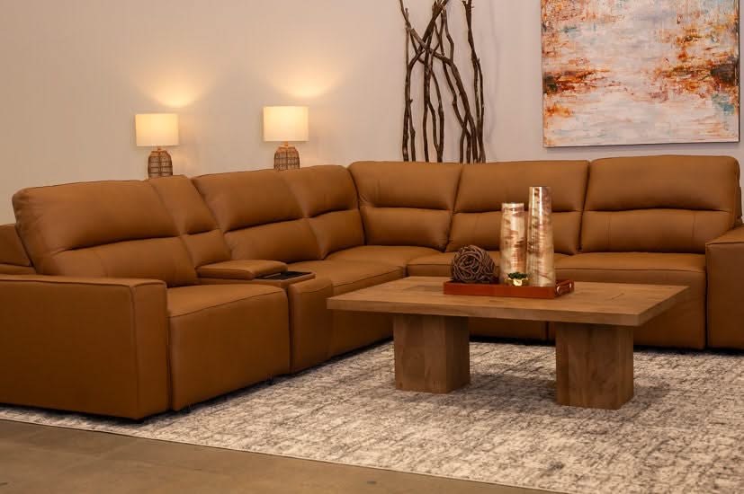 Iona Saddle Leather 6 PC Modular Slider Sectional