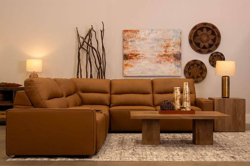 Iona Saddle Leather 6 PC Modular Slider Sectional