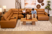 Iona Saddle Leather 8 PC Modular Slider Sectional with Chaise and 2 Storage Consoles