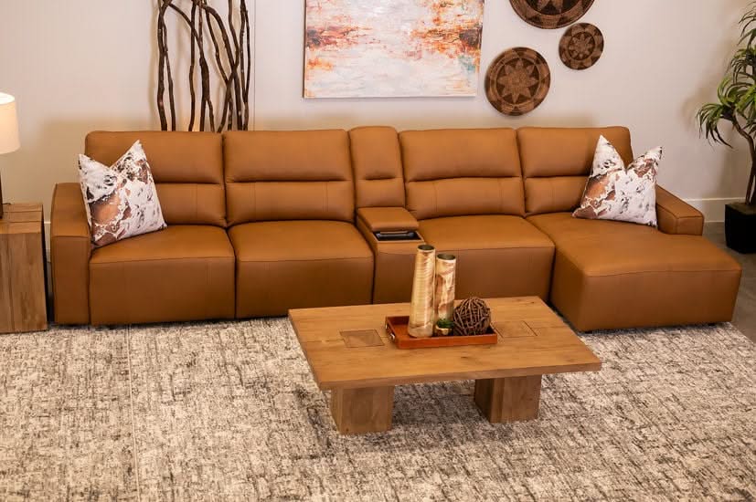 Iona Saddle Leather 5 PC Modular Slider Sectional with Chaise