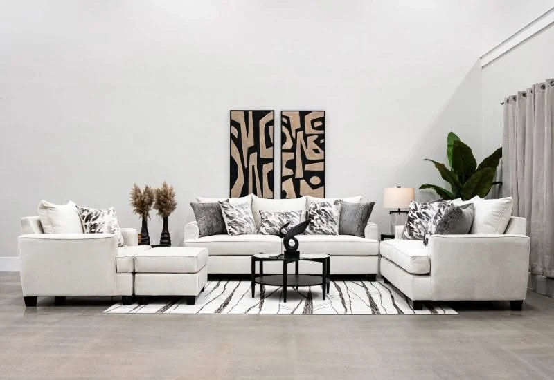 Dalton Ivory Modern Living Room Set Includes Sofa and Loveseat with Accent Pillows