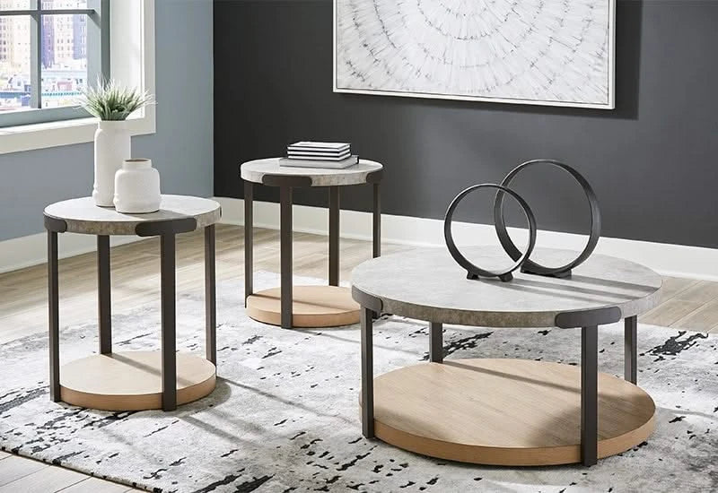 Darthurst Light Brown 3 PC Round Coffee Table Set