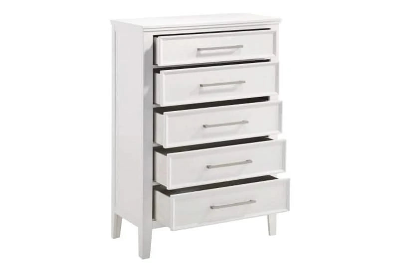 Delia White Modern 5 Drawer Chest