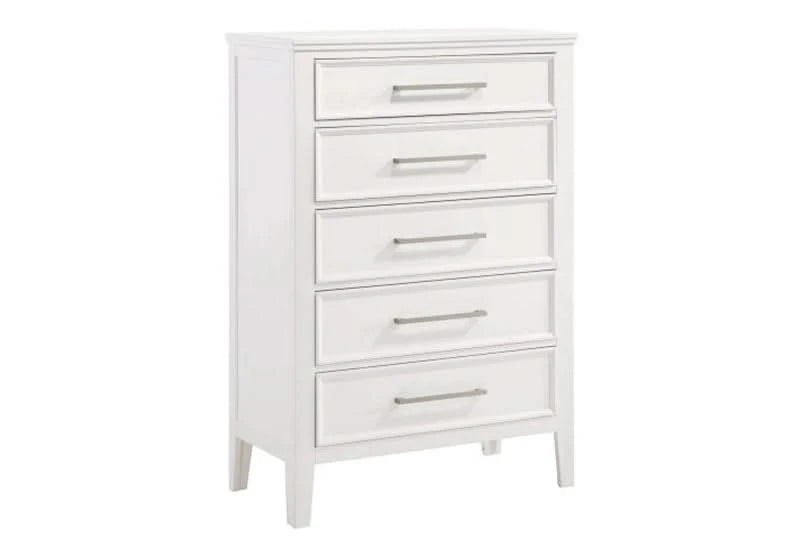 Delia White Modern 5 Drawer Chest