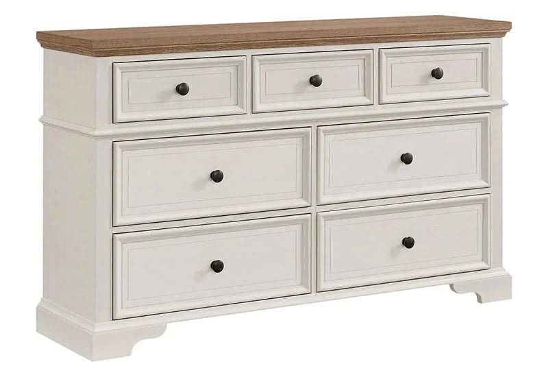 Eastwood White 7-Drawer Dresser with Antique Silver Hardware and Plank Detailing