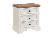 Eastwood White 3 Drawer Nightstand with Antique Silver Hardware