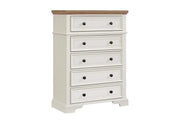 Eastwood White 5-Drawer Chest with Antique Silver Hardware