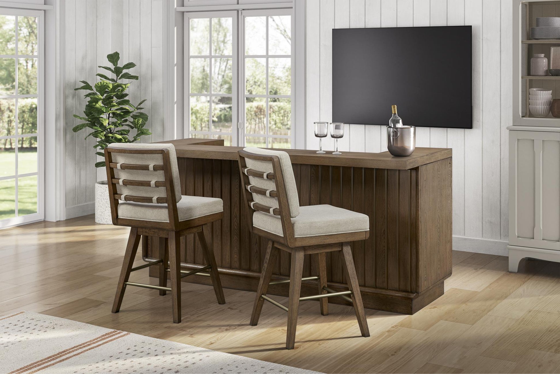 Elure Latte Swivel Bar Stool - Leather