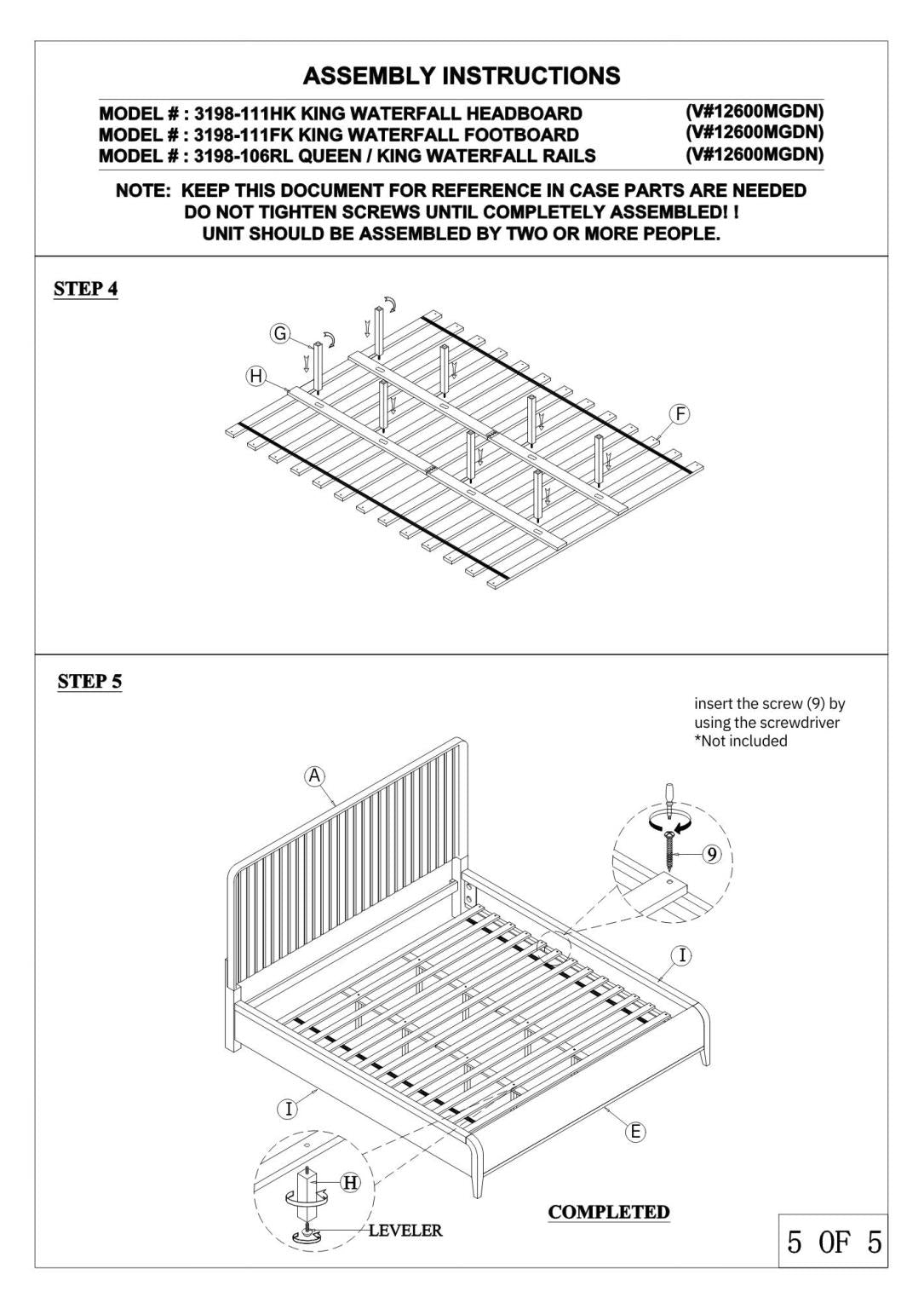 Elure Complete King Waterfall Panel Bed - Peppercorn